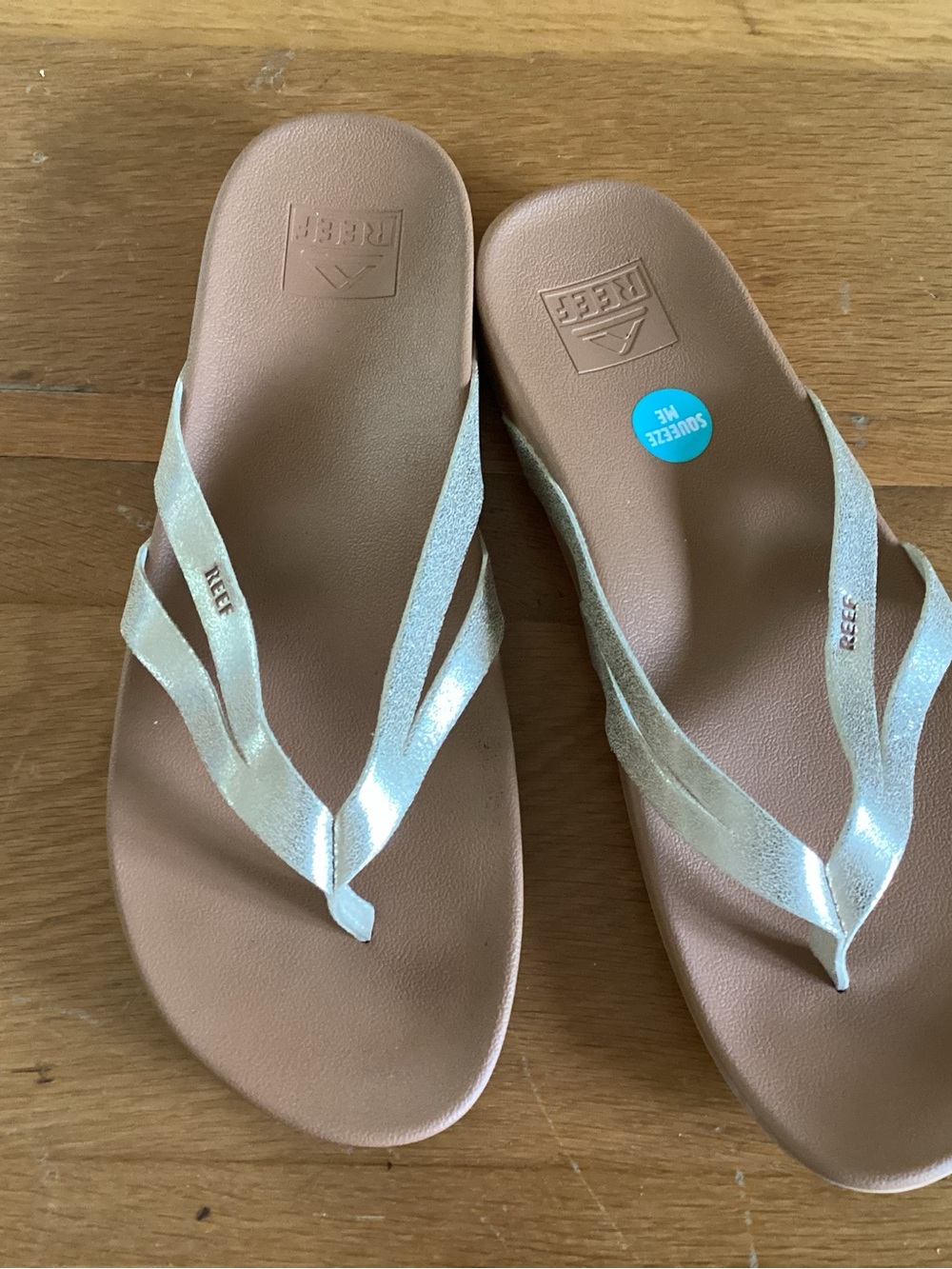 Reef Women's Metallic Silver-Tan Double Strap Sandals